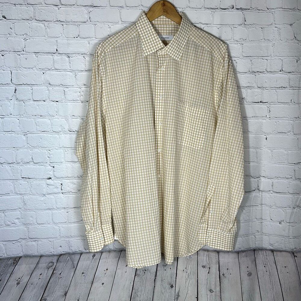 Ermenegildo Zegna Mens Yellow Brown Button Down Shirt  Made in Spain Size 17.5 4